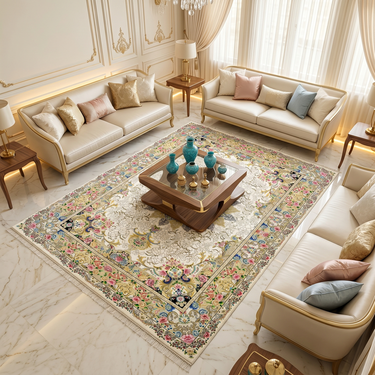 دکور با فرش ابریشم کرم